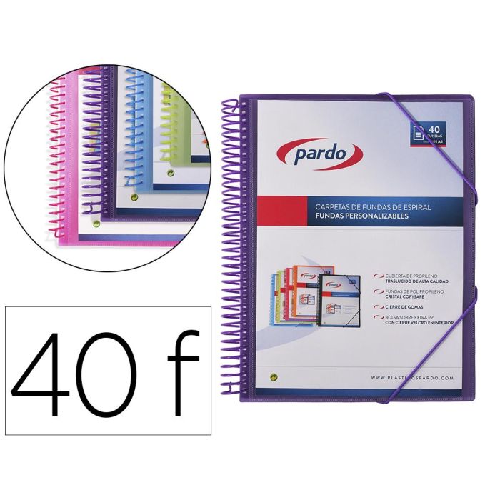 Carpeta Pardo Escaparate Con Espiral 40 Fundas Folio Personalizable Color Lila