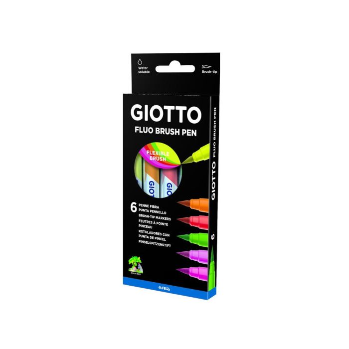 Rotulador Giotto Turbo Soft Fluo Punta De Pincel Caja De 6 Unidades Colores Surtidos