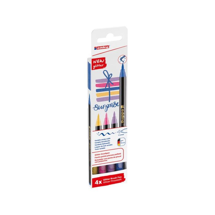 Edding Rotuladores 1340 grlitter Brush Pen Punta Pincel C-Surtidos Estuche 4 Ud