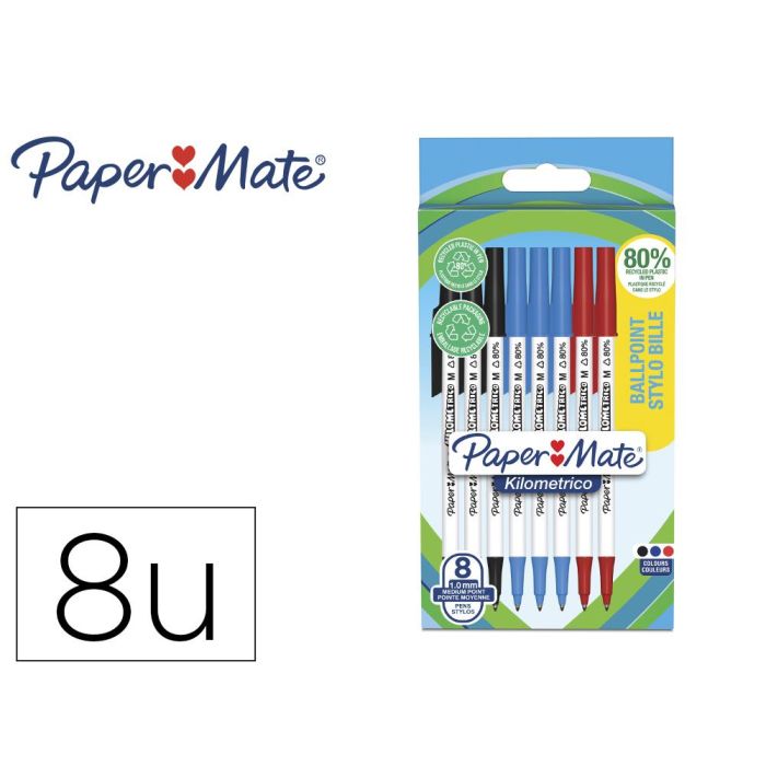 Boligrafo Paper Mate Kilometrico Punta 1 mm Plastico Reciclado 80% Blister De 3 Negros - 3