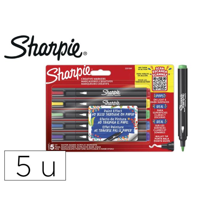 Rotulador Sharpie Acrylic Punta Redonda Blister De 5 Unidades Colores Surtidos