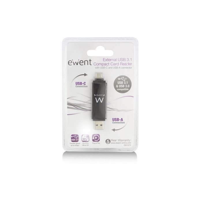 Ewent EW1075 lector de tarjeta USB 3.2 Gen 1 (3.1 Gen 1) Type-A/Type-C Negro 4