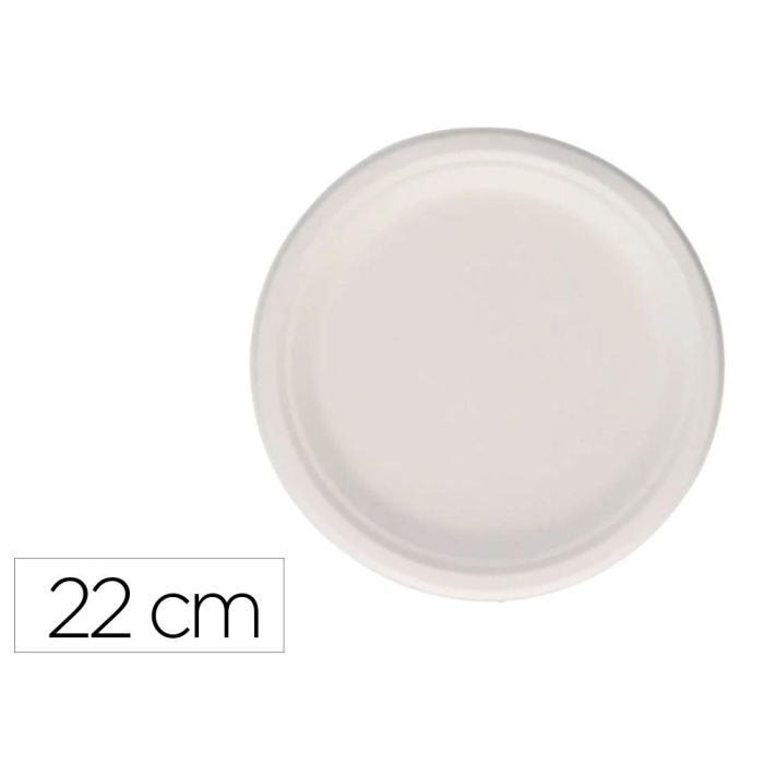 Plato Fibra Caña Azucar Bunzl Biodegradable 22 cm Diametro Color Blanco Paquete De 50 Unidades