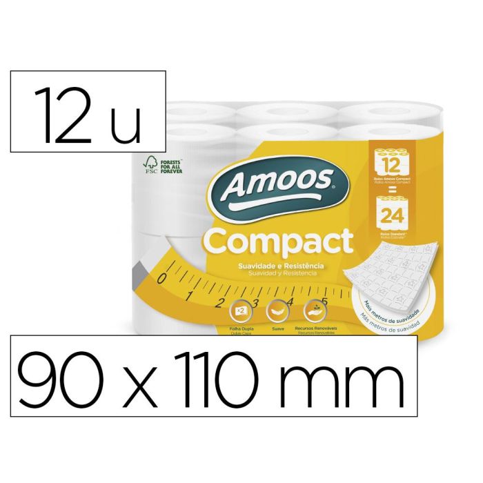 Papel Higienico Amoos 2 Capas 110 mm Diametro X 90 mm Alto 30 gr-M2 Paquete De 12 Rollos