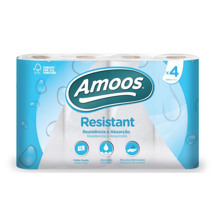 Papel De Cocina Amoos 2 Capas 100 mm Diametro X 224 mm Alto 42 gr-M2 36 Servicios Paquete De 4 Rollos