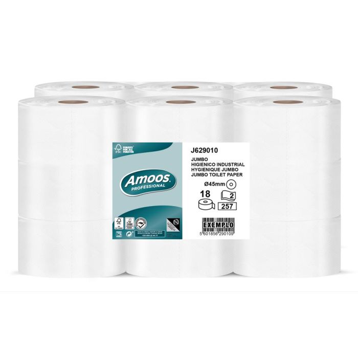 Papel Higienico Amoos Jumbo Industrial 2 Capas 30 gr-M2 Paquete De 18 Rollos