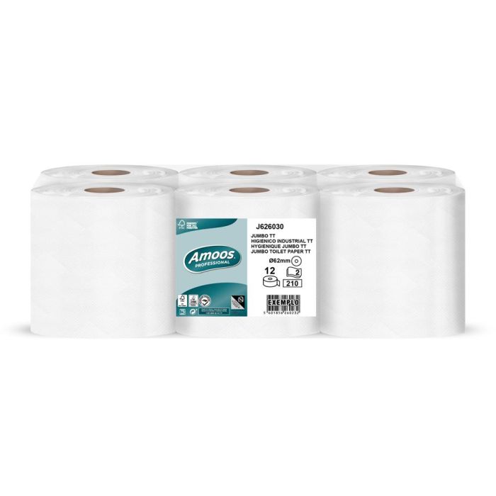 Papel Higienico Amoos Jumbo Industrial 2 Capas 30 gr-M2 Paquete De 12 Rollos