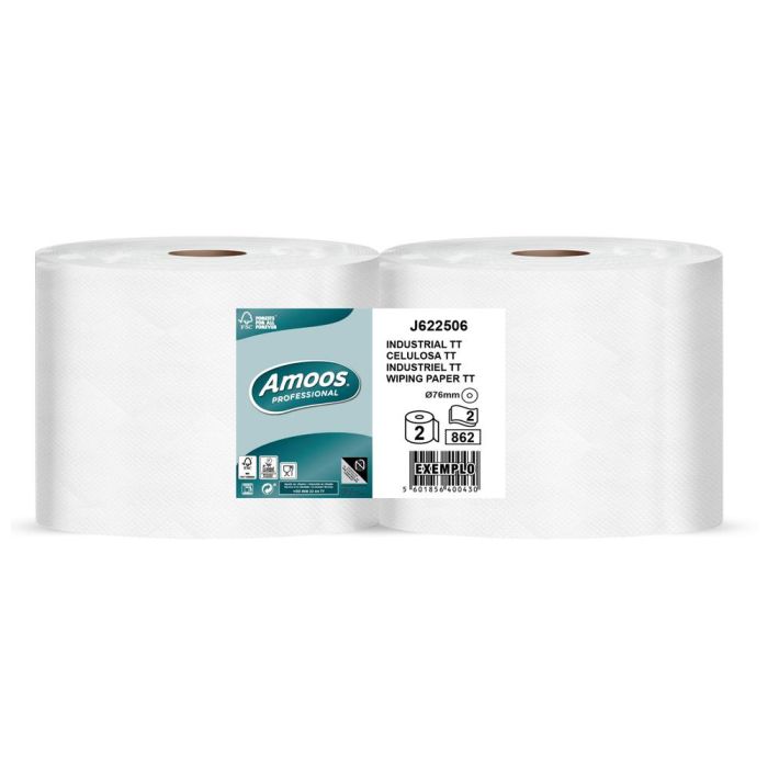 Papel Secamanos Amoos Industrial 2 Capas 32 gr-M2 Paquete De 2 Rollos