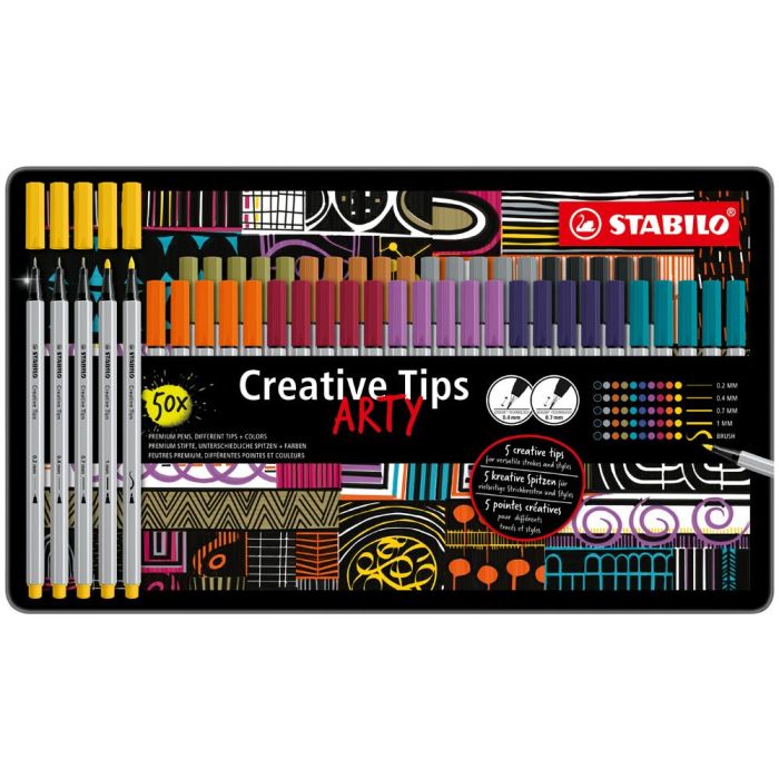 Rotulador Stabilo Creative Tips Arty Line Pastel 5 Puntas Diferentes Por Color Estuche Metalico De 30