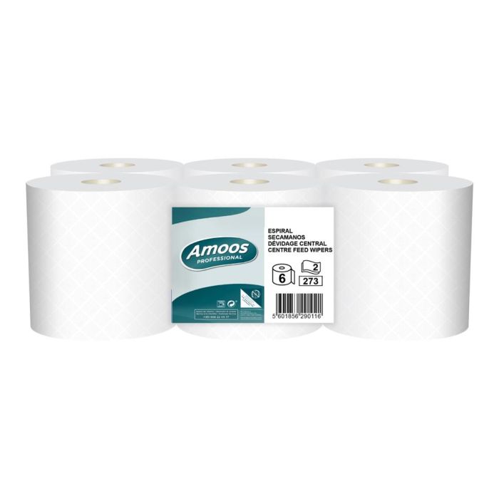 Papel Secamanos Amoos Industrial 2 Capas 32 gr-M2 Blanco 90 Mt Paquete De 6 Rollos 1