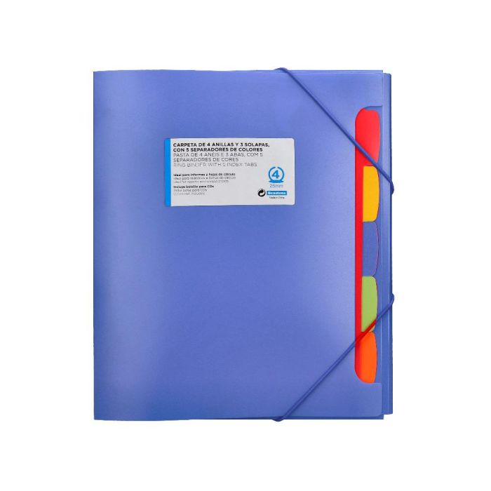 Carpeta Beautone 4 Anillas 25 mm Con 5 Separadores 3 Solapas Cierre Gomas Polipropileno Din A4 Color Azul 1