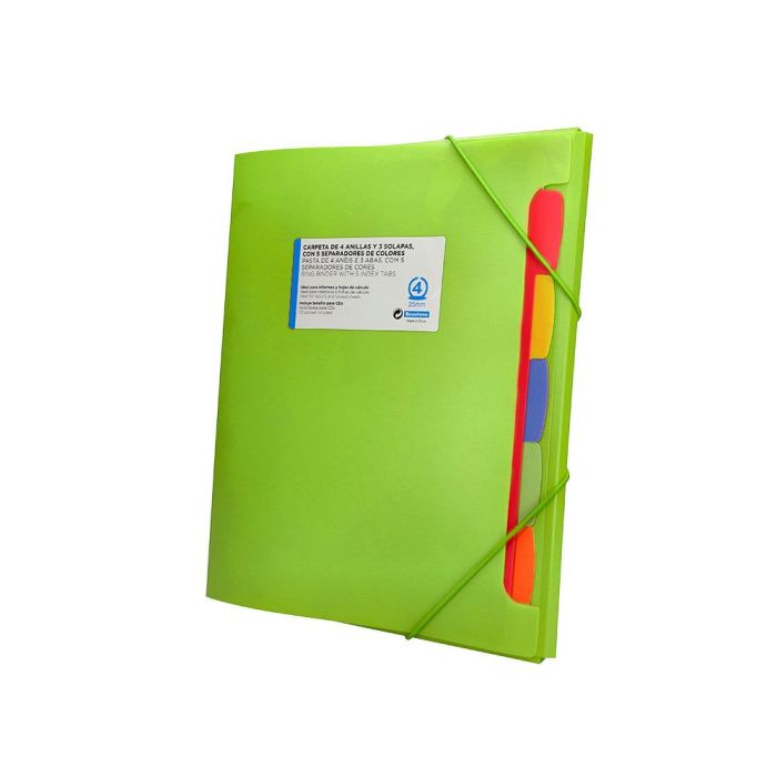 Carpeta Beautone 4 Anillas 25 mm Con 5 Separadores 3 Solapas Cierre Gomas Polipropileno Din A4 Color Verde 2 Carpeta Beautone 4 Anillas 25 mm Con 5 Separadores 3 Solapas Cierre Gomas Polipropileno Din A4 Color Verde 2