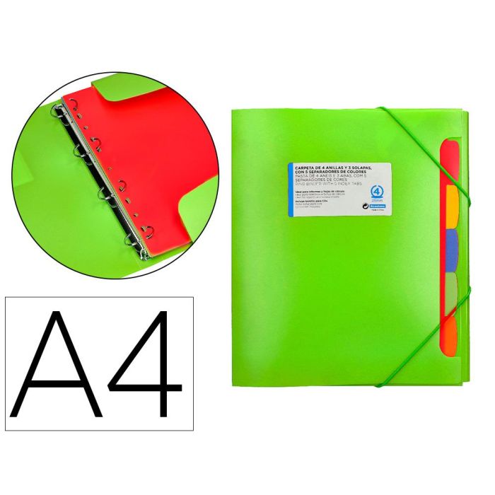 Carpeta Beautone 4 Anillas 25 mm Con 5 Separadores 3 Solapas Cierre Gomas Polipropileno Din A4 Color Verde 0 Carpeta Beautone 4 Anillas 25 mm Con 5 Separadores 3 Solapas Cierre Gomas Polipropileno Din A4 Color Verde 0