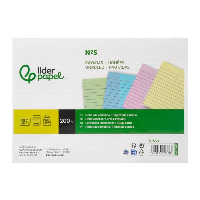 Tarjeta Liderpapel Para Estudiar Rayada Cartulina De Colores 170 gr-M2 160x220 mm Paquete De 200 Unidades 1