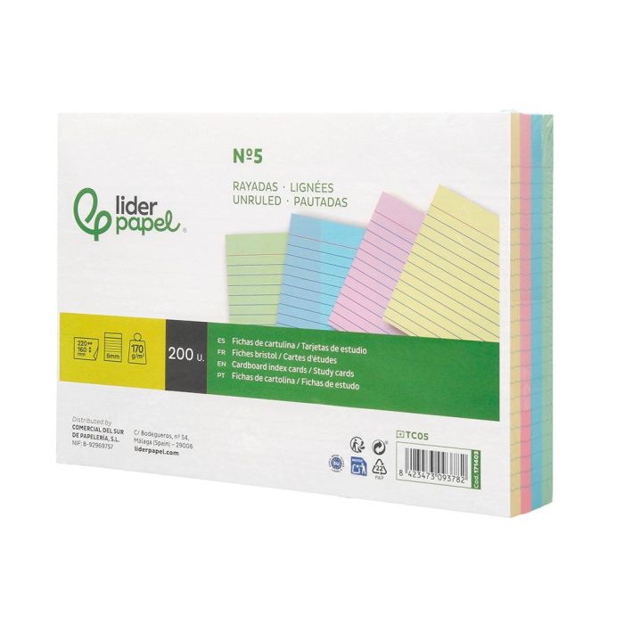 Tarjeta Liderpapel Para Estudiar Rayada Cartulina De Colores 170 gr-M2 160x220 mm Paquete De 200 Unidades 3