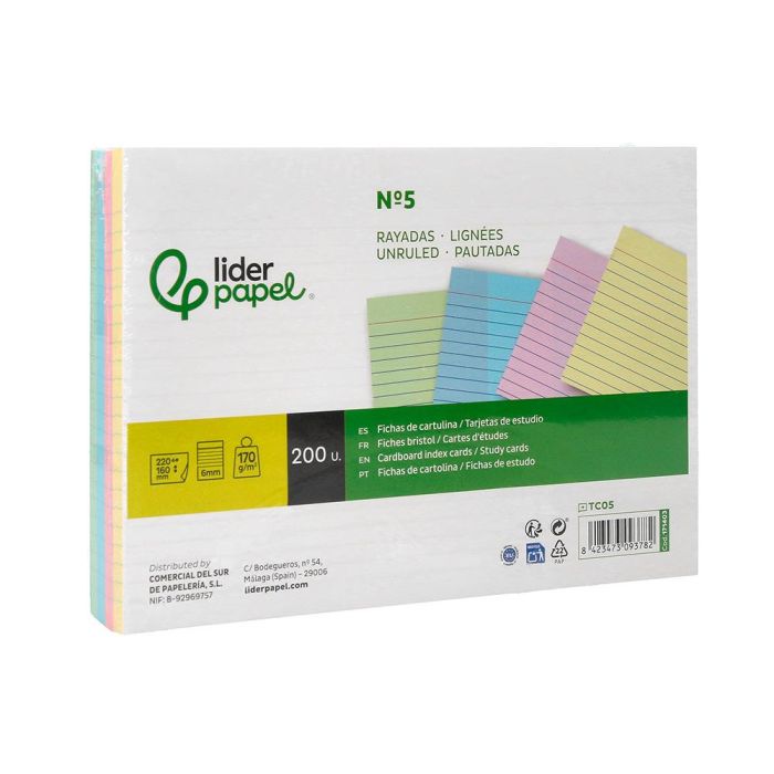 Tarjeta Liderpapel Para Estudiar Rayada Cartulina De Colores 170 gr-M2 160x220 mm Paquete De 200 Unidades 4