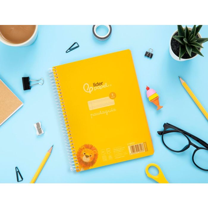 Cuaderno Espiral Liderpapel Din A5 Pautaguia Tapa Plastico 80H 90 gr Cuadro Pautado 3 mm Con Margen Color Amarillo 5 unidades 7