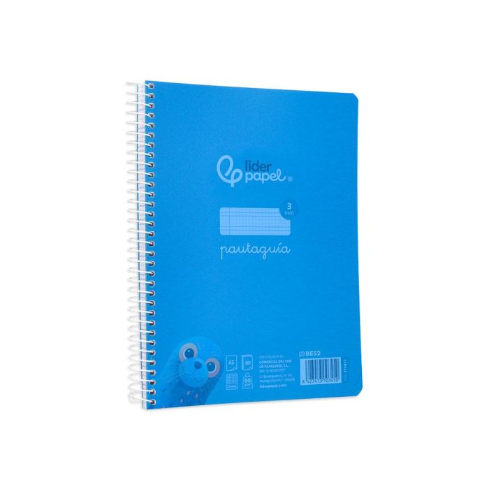 Cuaderno Espiral Liderpapel Din A5 Pautaguia Tapa Plastico 80H 90 gr Cuadro Pautado 3 mm Con Margen Color Azul 5 unidades 4