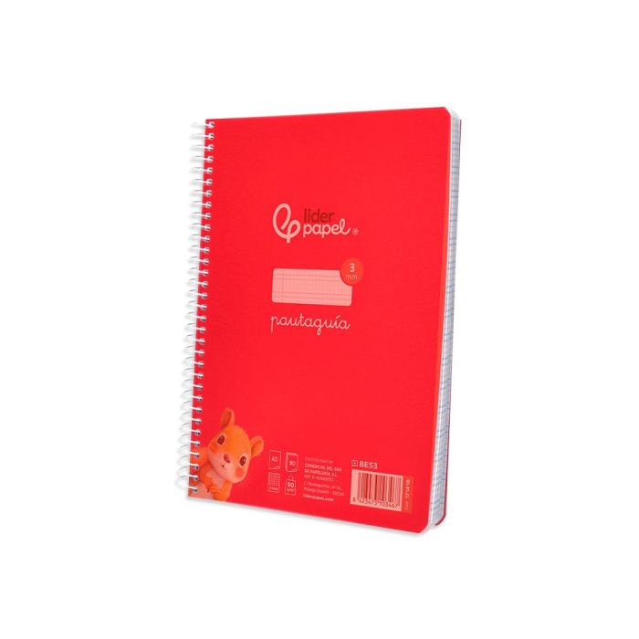 Cuaderno Espiral Liderpapel Din A5 Pautaguia Tapa Plastico 80H 90 gr Cuadro Pautado 3 mm Con Margen Color Rojo 5 unidades 3