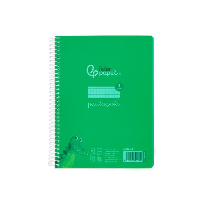 Cuaderno Espiral Liderpapel Din A5 Pautaguia Tapa Plastico 80H 90 gr Cuadro Pautado 3 mm Con Margen Color Verde 5 unidades 1