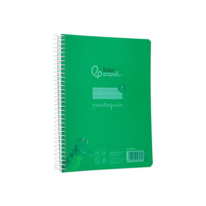 Cuaderno Espiral Liderpapel Din A5 Pautaguia Tapa Plastico 80H 90 gr Cuadro Pautado 3 mm Con Margen Color Verde 5 unidades 4