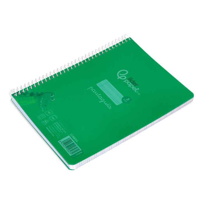 Cuaderno Espiral Liderpapel Din A5 Pautaguia Tapa Plastico 80H 90 gr Cuadro Pautado 3 mm Con Margen Color Verde 5 unidades 5