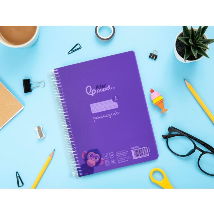 Cuaderno Espiral Liderpapel Din A5 Pautaguia Tapa Plastico 80H 90 gr Cuadro Pautado 3 mm Con Margen Color Violeta 5 unidades 7