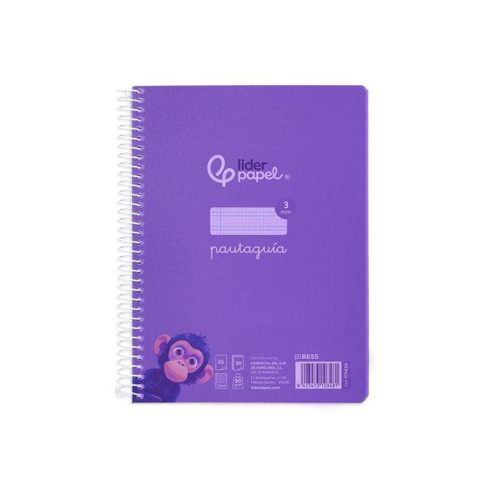 Cuaderno Espiral Liderpapel Din A5 Pautaguia Tapa Plastico 80H 90 gr Cuadro Pautado 3 mm Con Margen Color Violeta 5 unidades 1