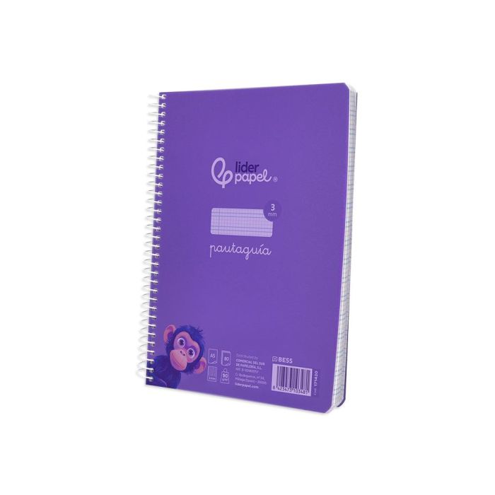 Cuaderno Espiral Liderpapel Din A5 Pautaguia Tapa Plastico 80H 90 gr Cuadro Pautado 3 mm Con Margen Color Violeta 5 unidades 3