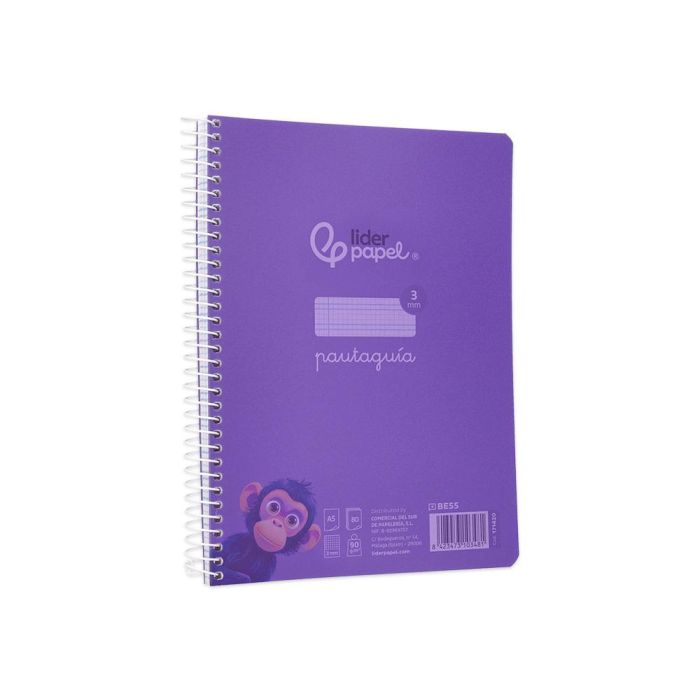 Cuaderno Espiral Liderpapel Din A5 Pautaguia Tapa Plastico 80H 90 gr Cuadro Pautado 3 mm Con Margen Color Violeta 5 unidades 4