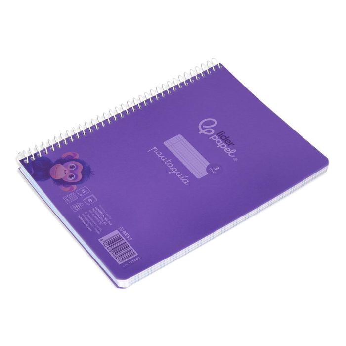 Cuaderno Espiral Liderpapel Din A5 Pautaguia Tapa Plastico 80H 90 gr Cuadro Pautado 3 mm Con Margen Color Violeta 5 unidades 5