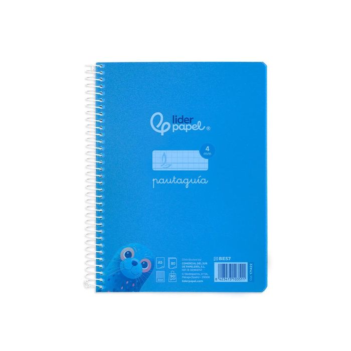 Cuaderno Espiral Liderpapel Din A5 Pautaguia Tapa Plastico 80H 90 gr Cuadro Pautado 4 mm Con Margen Color Azul 5 unidades 1