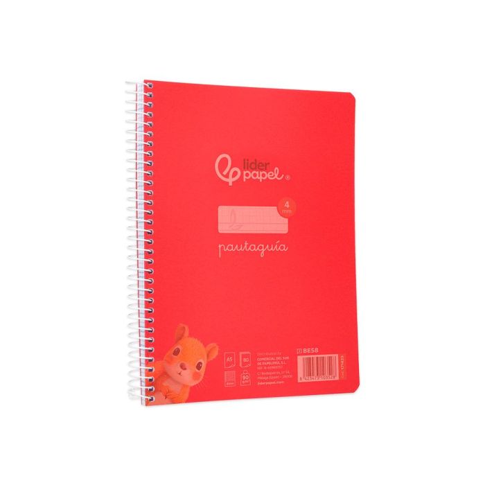 Cuaderno Espiral Liderpapel Din A5 Pautaguia Tapa Plastico 80H 90 gr Cuadro Pautado 4 mm Con Margen Color Rojo 5 unidades 4