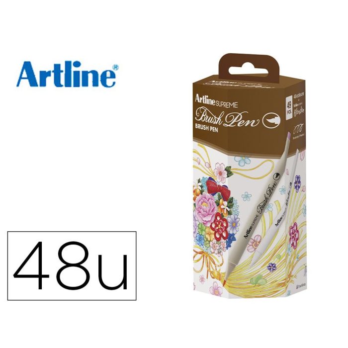 Rotulador Artline Supreme Brush Epfs-F Pintura Base De Agua Punta Tipo Pincel Fino Caja De 48 Unidades Colores