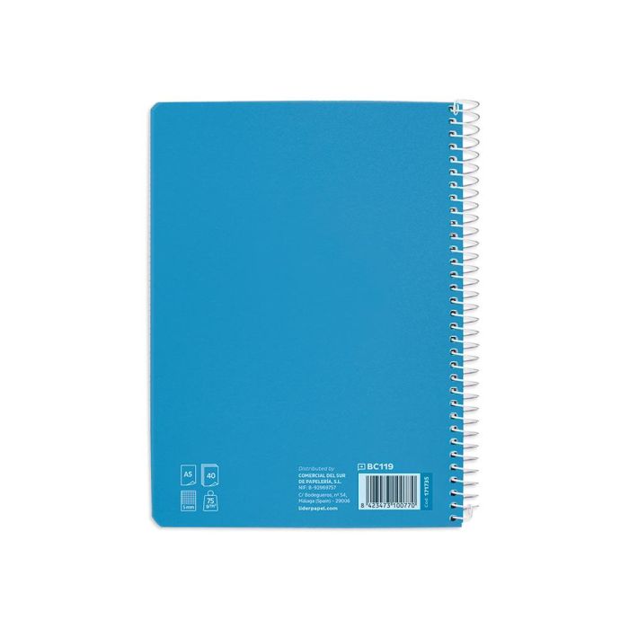 Cuaderno Espiral Liderpapel Din A5 Pautaguia Tapa Blanda 40H 75 gr Cuadro Pautado 5 mm Color Azul 5 unidades 2