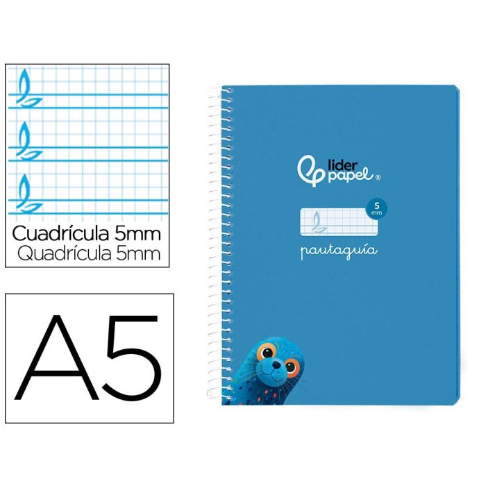 Cuaderno Espiral Liderpapel Din A5 Pautaguia Tapa Blanda 40H 75 gr Cuadro Pautado 5 mm Color Azul 5 unidades