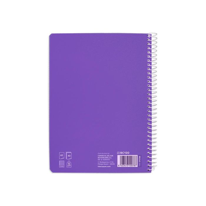 Cuaderno Espiral Liderpapel Din A5 Pautaguia Tapa Blanda 40H 75 gr Cuadro Pautado 5 mm Color Lila 5 unidades 2