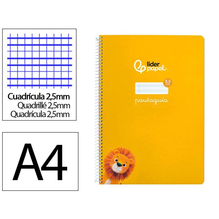 Cuaderno Espiral Liderpapel Din A4 Pautaguia Tapa Dura 80H 90 gr Cuadro Pautado 2,5 mm Color Amarillo 5 unidades