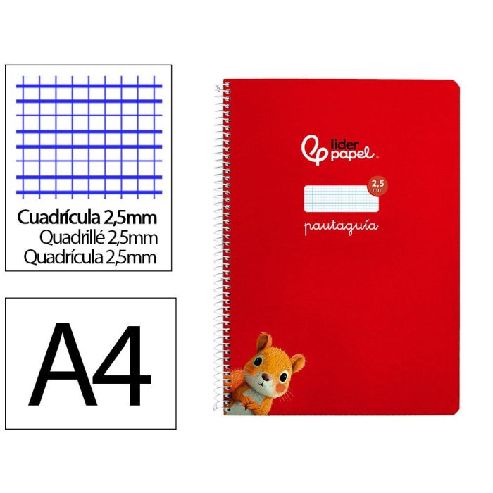 Cuaderno Espiral Liderpapel Din A4 Pautaguia Tapa Dura 80H 90 gr Cuadro Pautado 2,5 mm Color Rojo 5 unidades