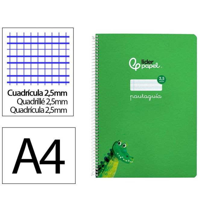 Cuaderno Espiral Liderpapel Din A4 Pautaguia Tapa Dura 80H 90 gr Cuadro Pautado 2,5 mm Color Verde 5 unidades