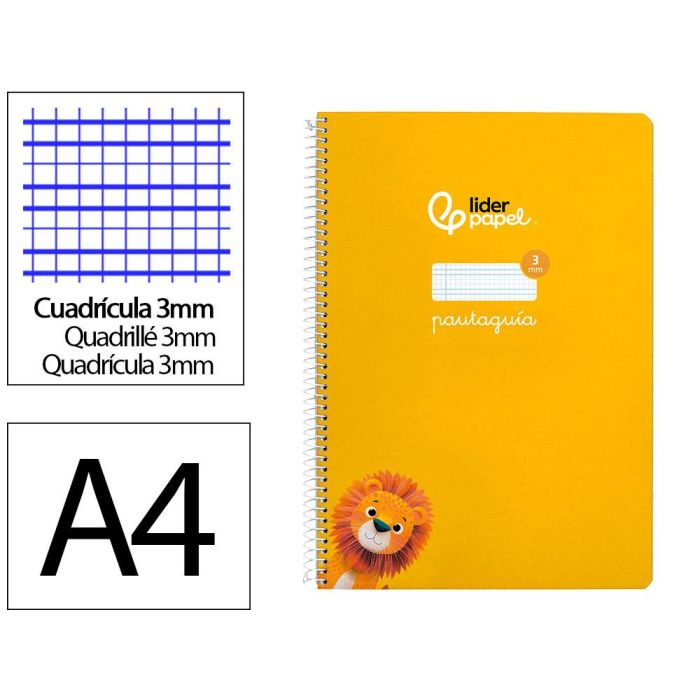 Cuaderno Espiral Liderpapel Din A4 Pautaguia Tapa Dura 80H 90 gr Cuadro Pautado 3 mm Color Amarillo 5 unidades