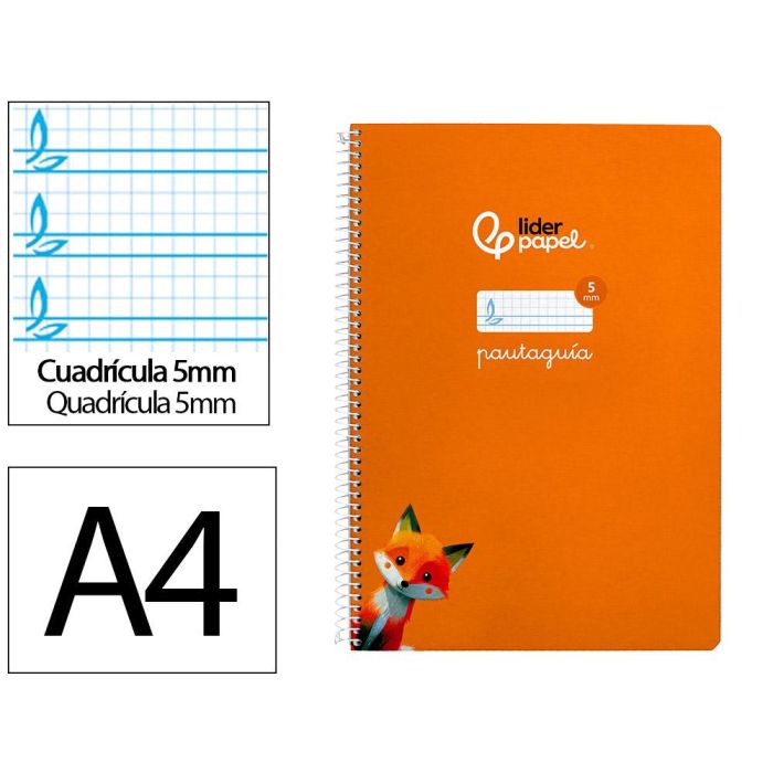 Cuaderno Espiral Liderpapel Din A4 Pautaguia Tapa Dura 80H 90 gr Cuadro Pautado 5 mm Color Naranja 5 unidades