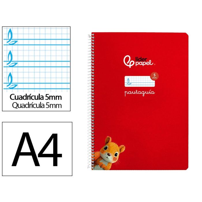 Cuaderno Espiral Liderpapel Din A4 Pautaguia Tapa Dura 80H 90 gr Cuadro Pautado 5 mm Color Rojo 5 unidades