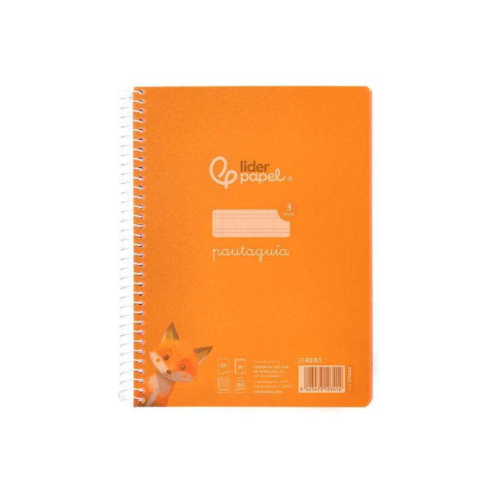 Cuaderno Espiral Liderpapel Din A5 Pautaguia Tapa Plastico 80H 90 gr Cuadro Pautado 3 mm Color Naranja 5 unidades 1