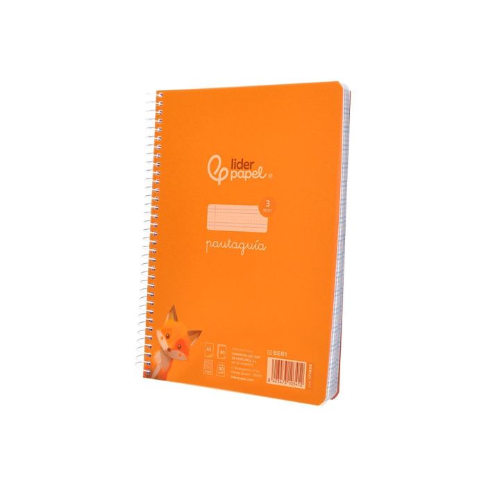 Cuaderno Espiral Liderpapel Din A5 Pautaguia Tapa Plastico 80H 90 gr Cuadro Pautado 3 mm Color Naranja 5 unidades 3