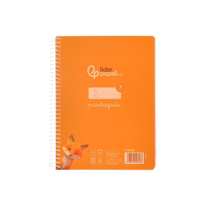 Cuaderno Espiral Liderpapel Din A5 Pautaguia Tapa Plastico 80H 90 gr Cuadro Pautado 4 mm Color Naranja 5 unidades 1