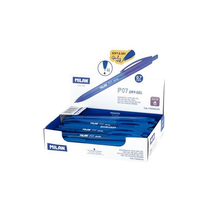 Milan Bolígrafo p07 dry-gel retráctil tinta azul caja expositora -25u-