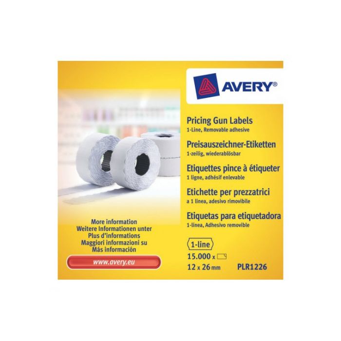 Pack 10 Rollos de Etiquetas Blancas-Despegables de 1 Línea-1.500 Etiquetas 12X26Mm por Rollo Avery PLR1226