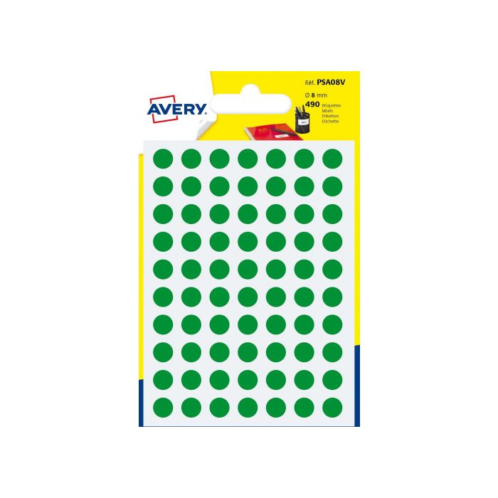 Paquete 6 Hojas Etiquetas Redondas Gomets Verdes 8Mm Diametro Avery PSA08V