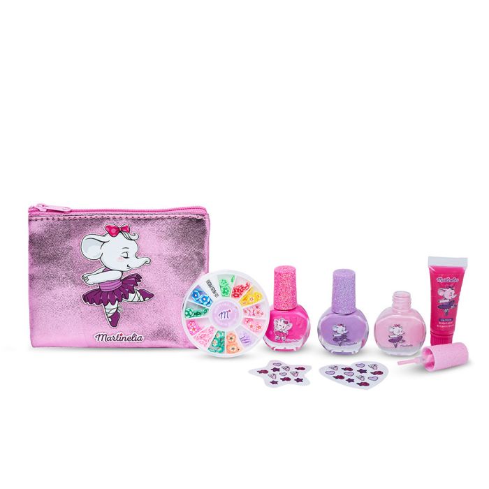 Martinelia MAGIC BALLET NAILS & CASE Set Maquillaje Infantil - 7 Pz con Esmaltes Uñas, Brillo Labial y Pegatinas en Neceser Rosa